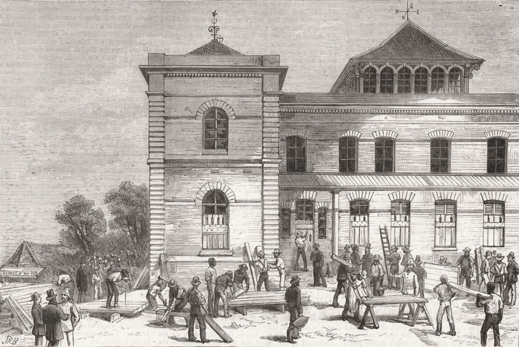 BUILDINGS. Barricading Ct house pre-attack 1879 old antique print picture